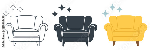 Furniture Dry Cleaning Line Icon Showing Sofa Care Symbol, Professional Laundry Service Concept, and Home Upholstery Maintenance Elements Illustrated as a Simple Editable Stroke Vector Graphic