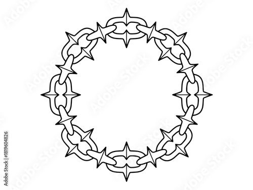 Black and white outline of a crown of thorns wreath. High-contrast thorn circle clipart ideal for coloring pages, tattoos, religious designs, stencils, and printable craft projects.