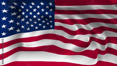 Realistic US flag waving in a seamless loop with detailed fabric texture perfect for Independence Day, Veterans Day, Fourth of July, national celebrations government events and 4K visual presentations