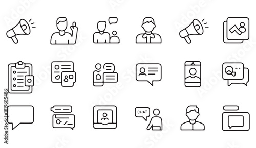 Business messaging icons showing dialogue, customer support, and mobile chat concepts