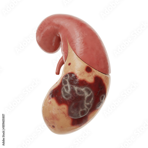 Spleen anatomy model showing medical infection and disease condition