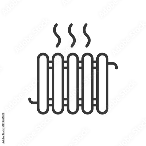 Fine line heating icon showing radiator with heat waves, ideal for climate control systems, winter appliance visuals and indoor temperature adjustment graphics