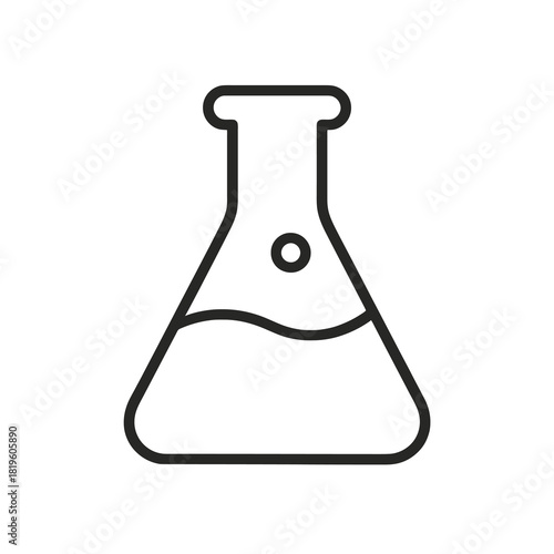 Fine line laboratory flask icon with liquid and bubble, ideal for science experiments, chemistry visuals and research-based vector resources