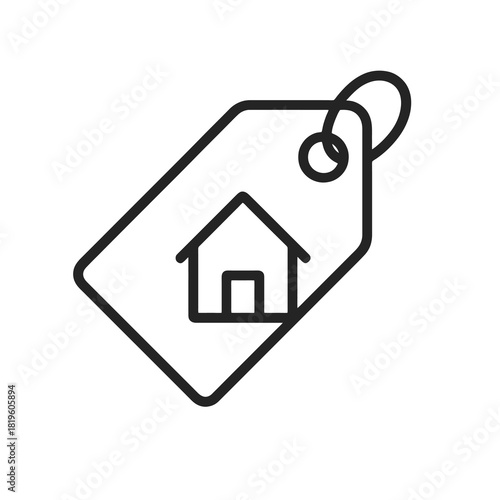 Fine line pricing tag icon with house symbol, ideal for real estate valuation, sales listing visuals and property market analytics