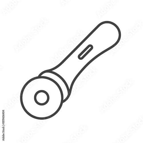 Fine line rotary cutter icon in minimalist black outline, ideal for precise fabric cutting, tailoring workflows and professional sewing vector resources