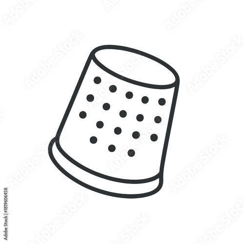 Fine line thimble icon, minimalist black outline with stitching grip detail, ideal for sewing tools, tailoring resources and fashion craft vector design