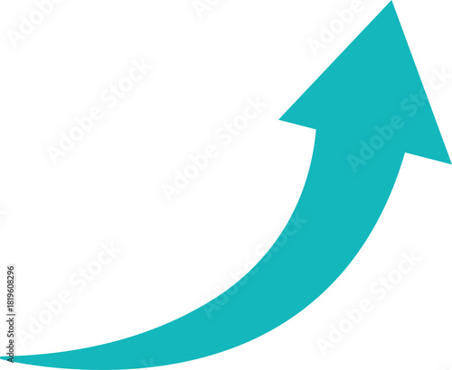Teal upward curving arrow on white background curve