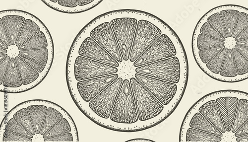 Detailed illustration of sliced citrus fruit on neutral background  