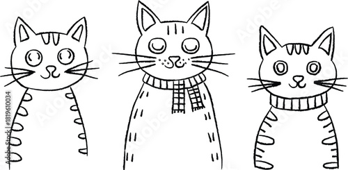 hand-drawn line art doodle illustration kawaii Cat vector