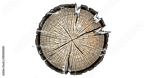 Tree stump with cracks and texture in detailed close-up view  