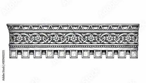 Ornamental architectural frieze with intricate floral design  