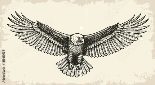 Detailed illustration of an eagle soaring with outstretched wings  