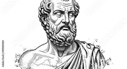 Ancient Greek philosopher bust illustration in black and white  