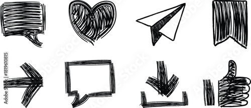 Set of hand drawn social media icon sketch 