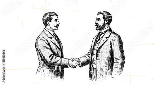 Two men shaking hands in vintage illustration style  