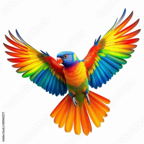 Wallpaper Mural Rainbow lorikeet parrot flying with wings spread wide, isolated on white background Torontodigital.ca