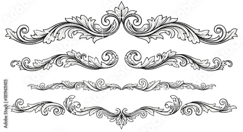 Ornate decorative flourishes in vintage style with floral motifs  