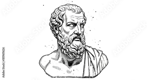 Illustration of a classical philosopher bust in monochrome style  