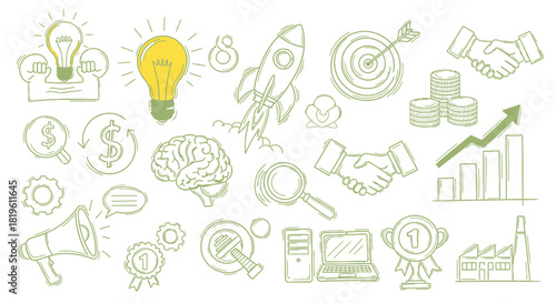 Business Startup and Growth Concept Icons Collection.