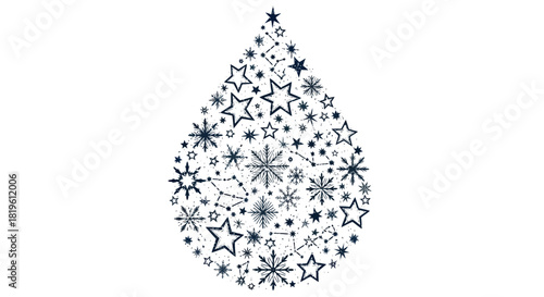 Decorative water drop shape filled with stars and snowflakes  