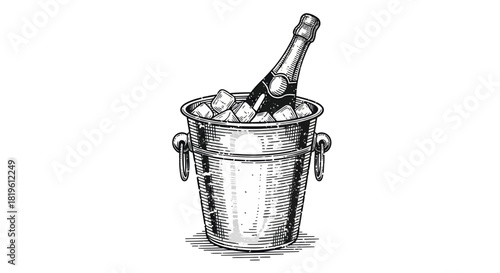 Champagne bottle in ice bucket for celebration or event  