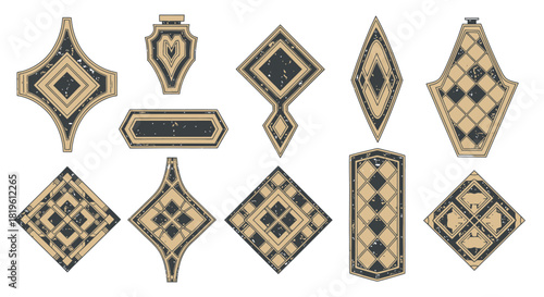 Vintage decorative geometric shapes in black and beige color scheme  