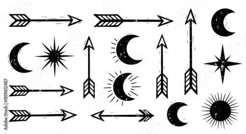 Decorative arrows and celestial symbols in vintage style  