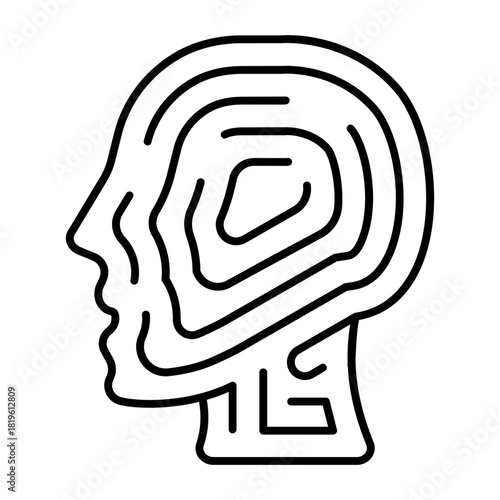 Labyrinth of human shape thin line icon, osint analytics concept. Vector graphics. Human head with maze puzzle sign on white background, style icon mobile or web design.