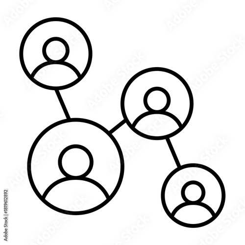 Social scheme with few user pics thin line icon, osint analytics concept. Vector graphics. Users tree map, link sign on white background, style icon mobile or web design.