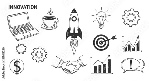 Business Innovation and Startup Growth Icons.