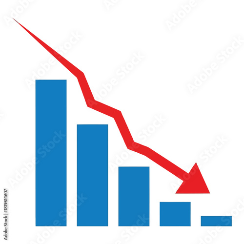 Bar chart with red arrow indicating a downward trend and financial loss