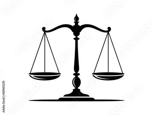 A black scale of justice illustration on a white background