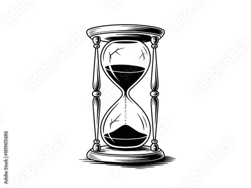 Illustration of an hourglass with sand and cracked glass design