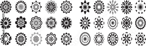 Collection of black floral and geometric mandala designs