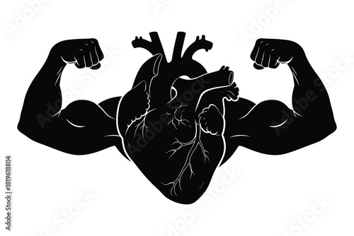 Strong heart icon with muscular arms for health