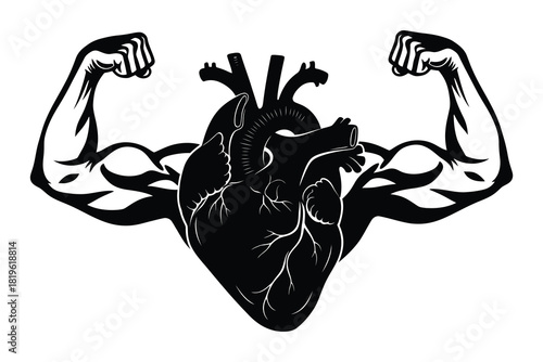 Strong Heart Muscular Arms Illustration Health and Fitness