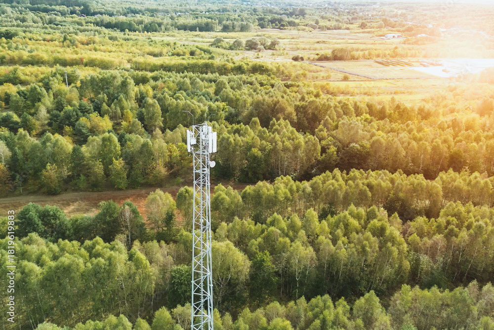Obraz premium Cellular network transmitter tower in countryside