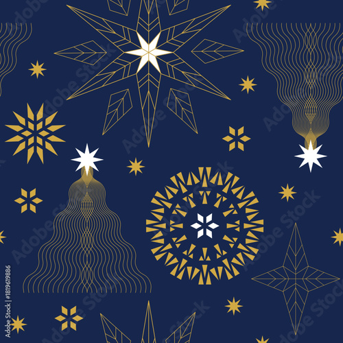 Seamless Christmas pattern, xmas background, Christmas stars and snowflakes