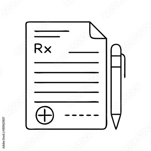 Medical prescription form with rx symbol and a pen, representing healthcare