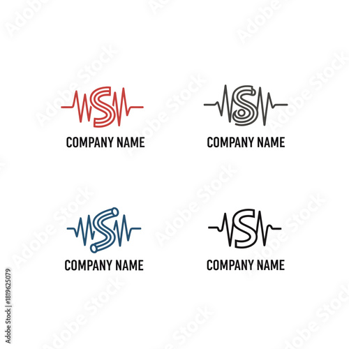 Heartbeat EKG Line Forming Letter S Logo Variations.