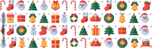 Christmas holiday icons set with festive decorations