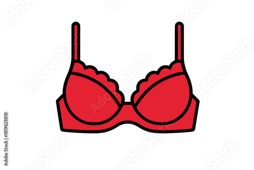 Red bra with scalloped lace trim and adjustable shoulder straps