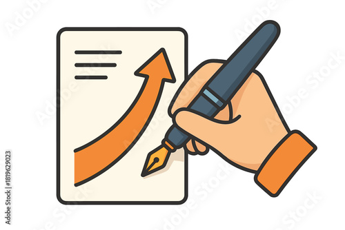 Hand drawing an upward trend chart on a business document with a fountain pen