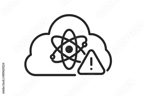 Critical cloud data security risk with atom structure and triangular warning sign
