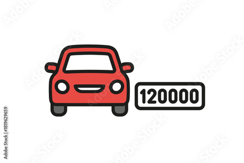 Simple red automobile icon and a large numerical value for distance or price