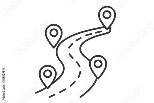 Navigation path showing winding road route and multiple location markers