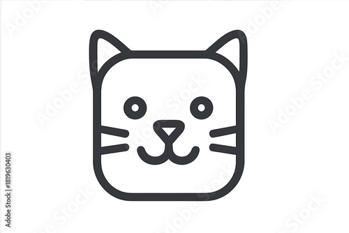 Cute domestic cat head with whiskers and ears in minimalist outline style