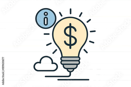 Profitable business idea represented by dollar sign light bulb connected to cloud data