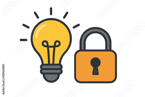 Glowing lightbulb and secure padlock symbolizing protection of creative ideas and intellectual property