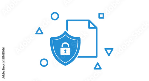 Secure document icon representing privacy and data protection with a shield and padlock